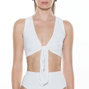 Myra Swim Ribbed Tie Front White Bikini Top | M